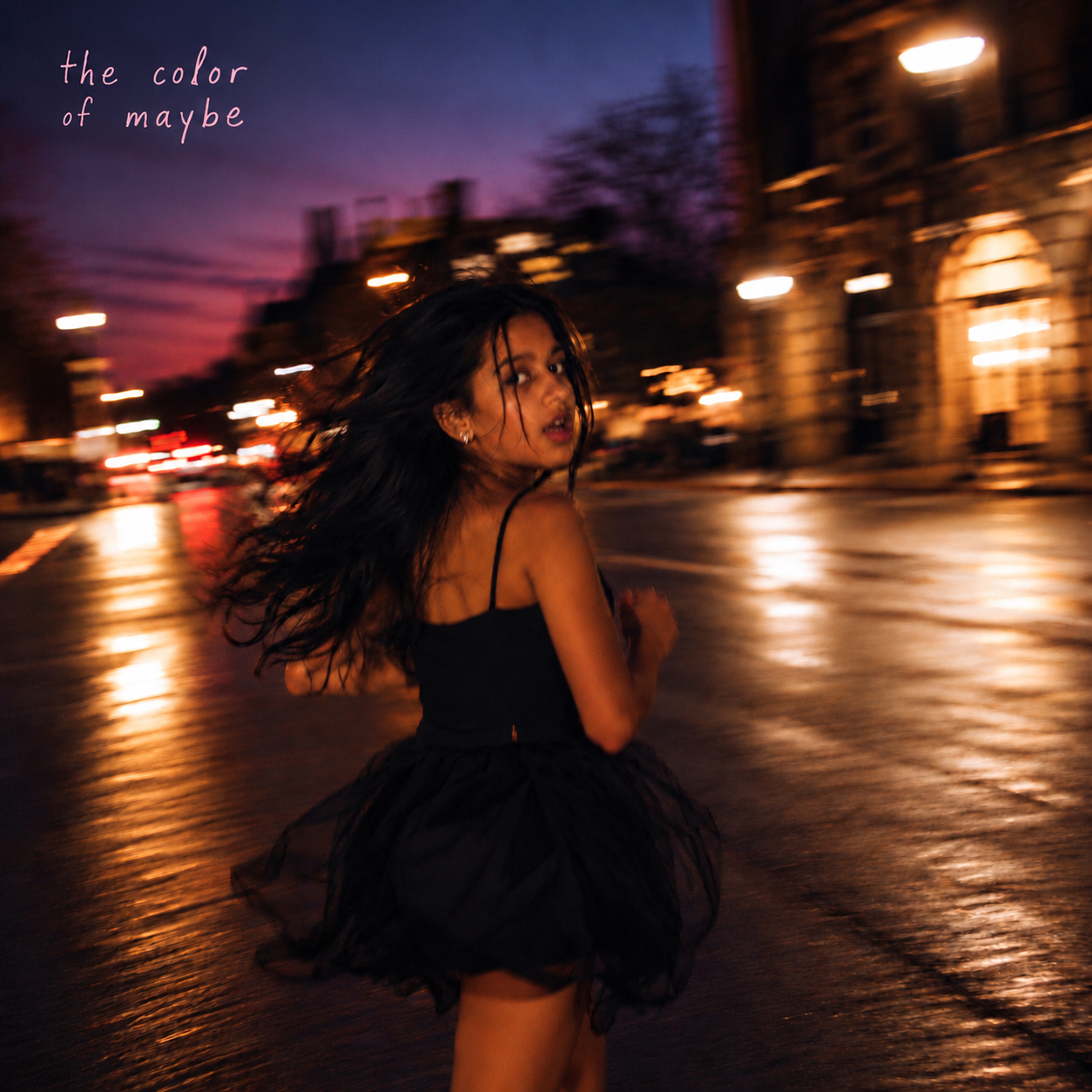 The Color of Maybe cover: Pranysqa on a city street at dusk